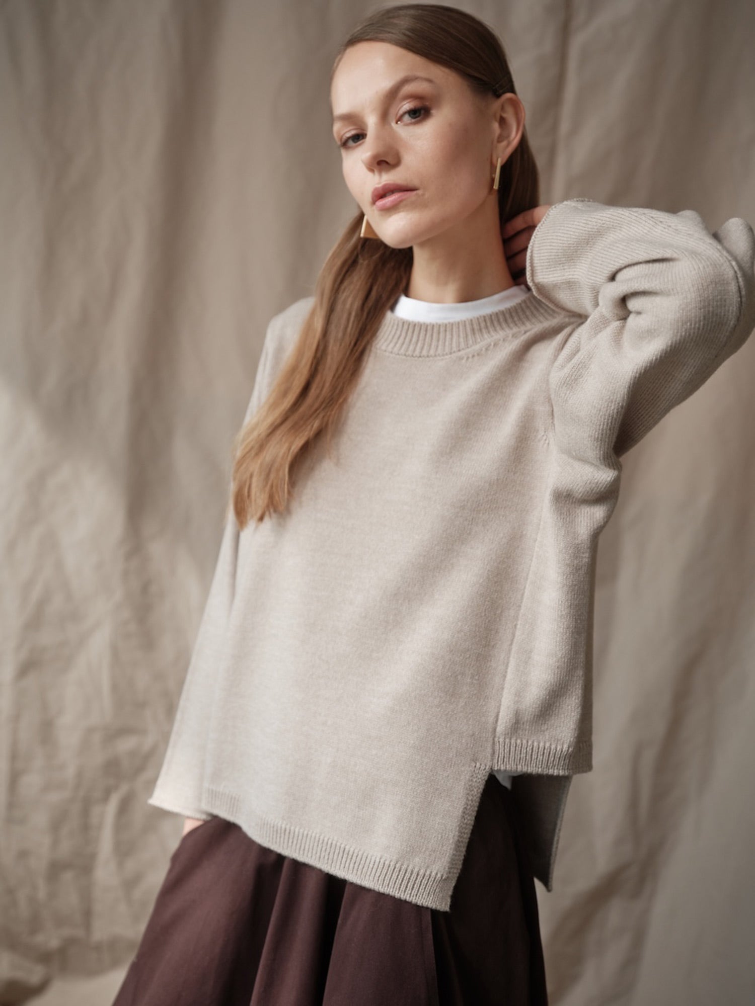 Floor Sweater Roundneck Strick Damen beige beige Bild 3