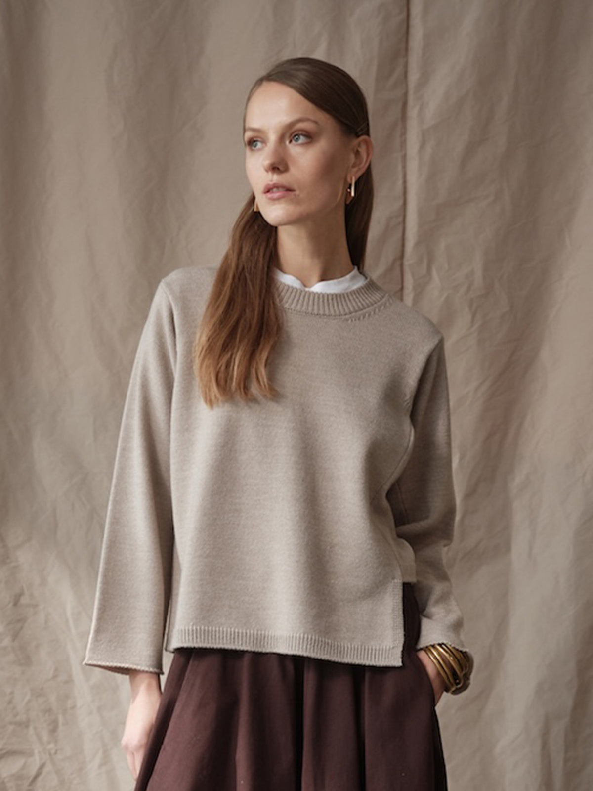 Floor Sweater Roundneck Strick Damen beige Bild 2