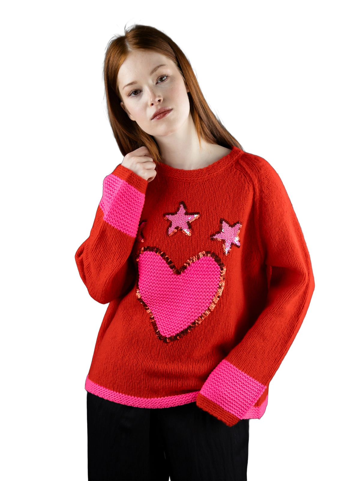 Grace Pullover mit Pailletten Strick Damen rot Bild 2