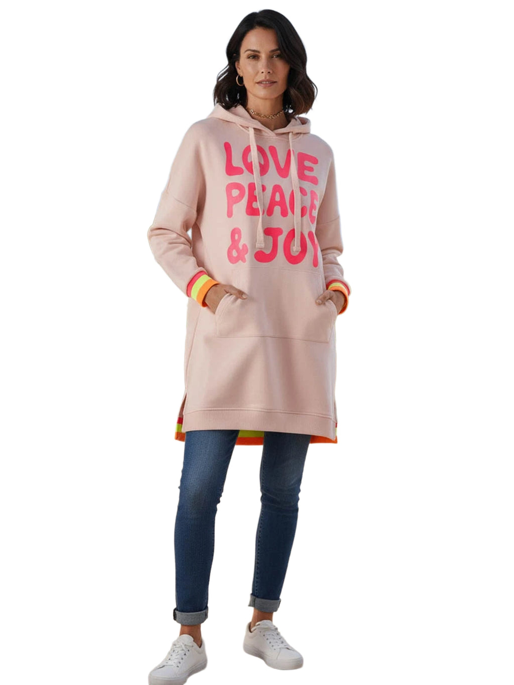 Miss Goodlife Long Hoodie Love Peace & Joy Hoodies & Sweater Damen rosa rosa Bild 1