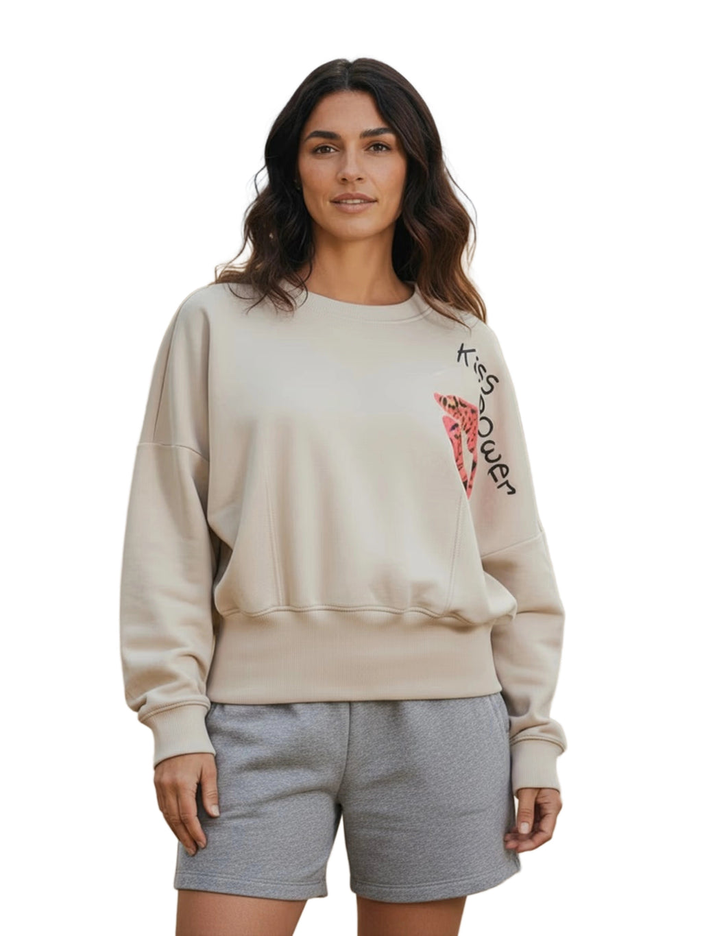 Miss Goodlife Roundneck Kiss Power Hoodies & Sweater Damen beige beige Bild 1
