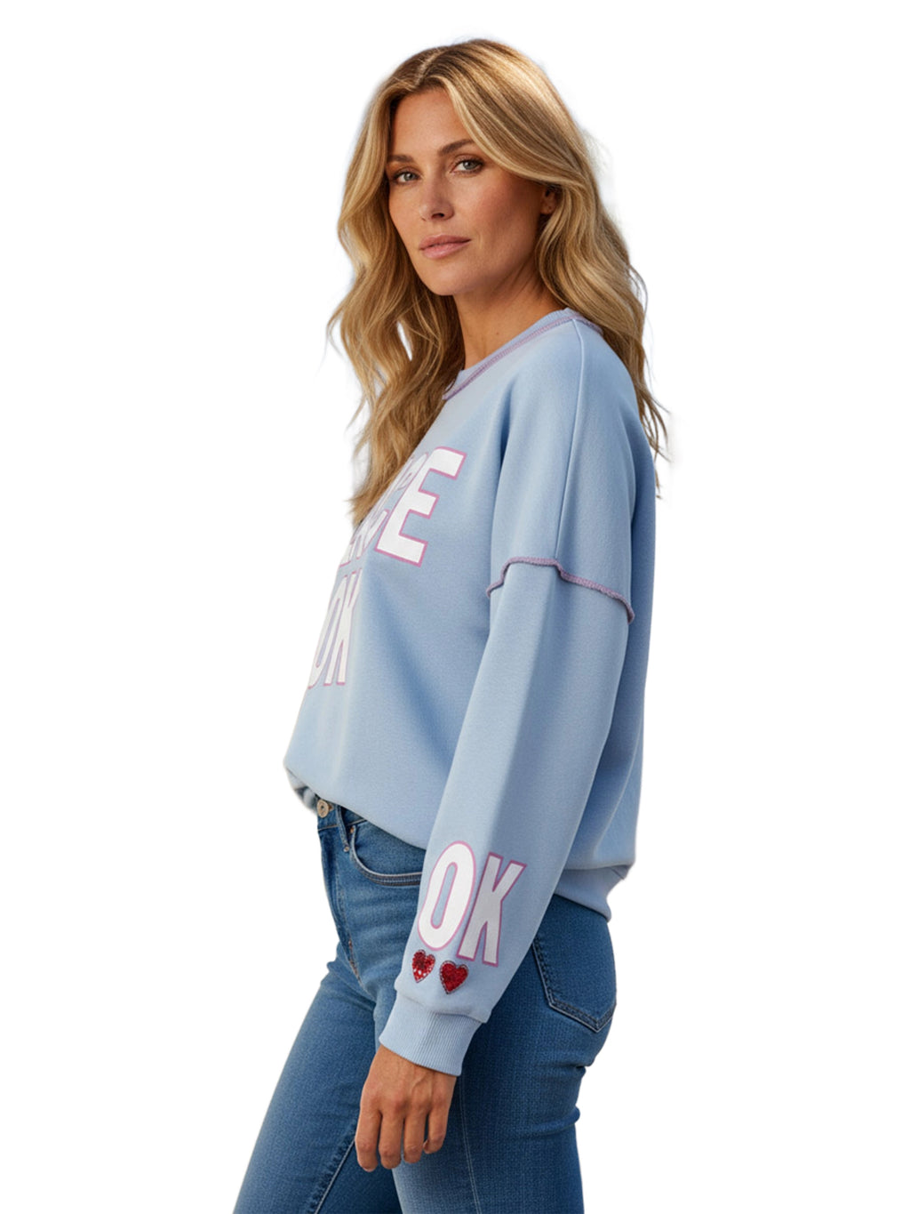 Miss Goodlife Roundneck Peace OK Hoodies & Sweater Damen hellblau hellblau Bild 2