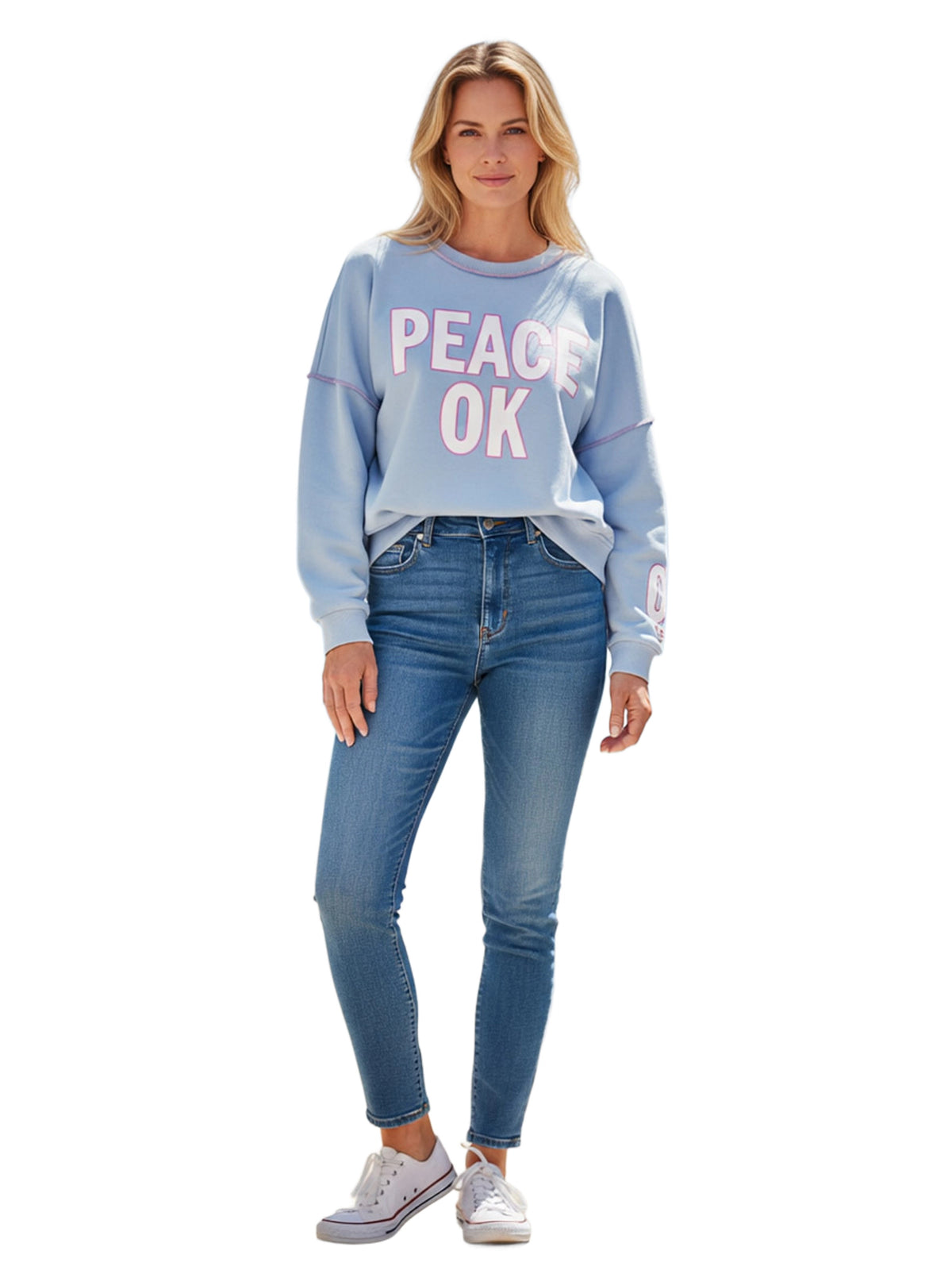 Miss Goodlife Roundneck Peace OK Pullover Damen hellblau hellblau Bild 3