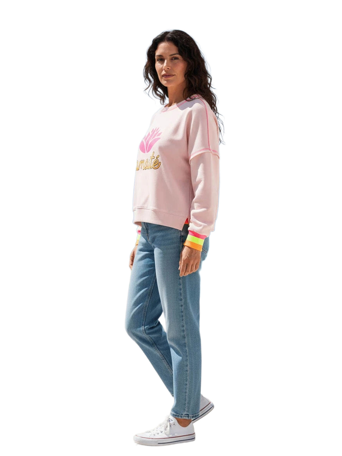 Miss Goodlife Roundneck Short Namasté Sweater Damen rosa rosa Bild 3