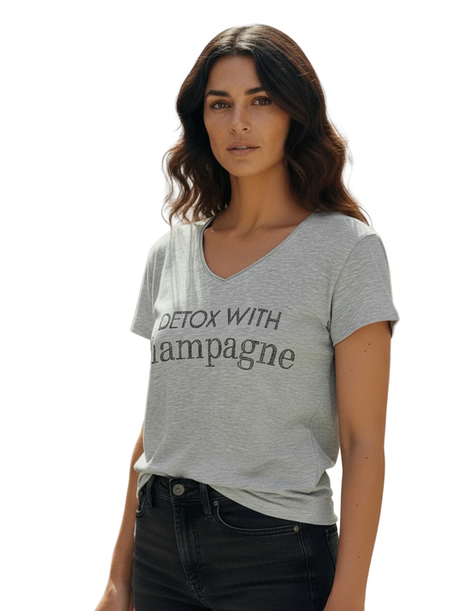 Miss Goodlife T-Shirt V-Neck Detox with Champagne T-Shirts Damen hellgrau hellgrau Bild 2