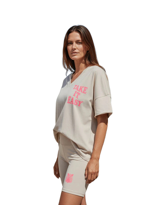 Miss Goodlife V-Neck Long Take it easy tiger Hoodies & Sweater Damen beige beige Bild 2