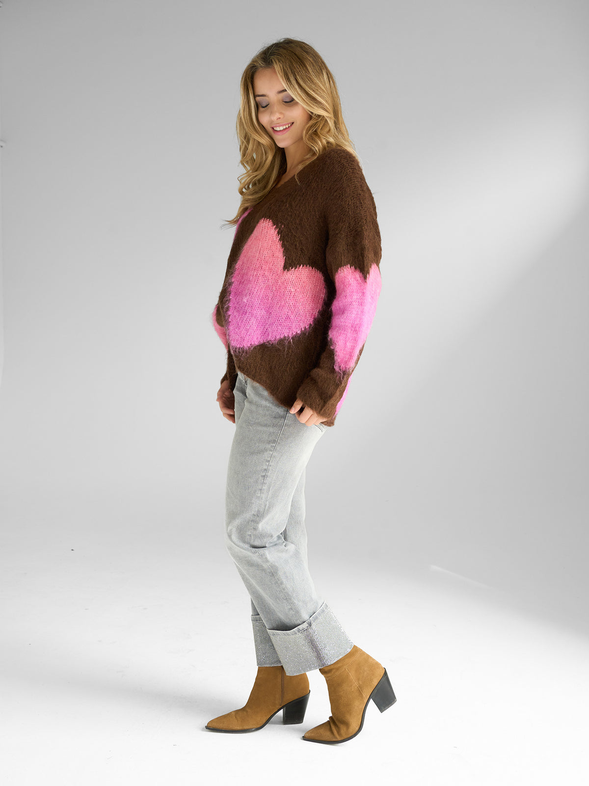 Miss Goodlife V-Neck Pullover Hearts Damen braun braun Bild 4